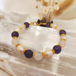 Rose Quartz, Amethyst and Freshwater Pearls bracelet