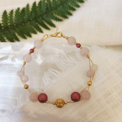 Rose Quartz double string bracelet with Filigree bead and Swarovski pearls